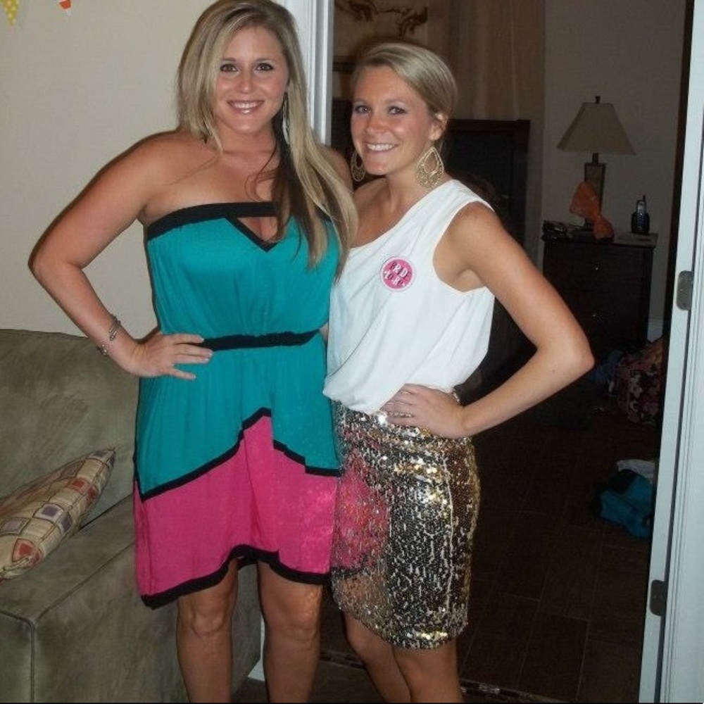 One shoulder dress on the right